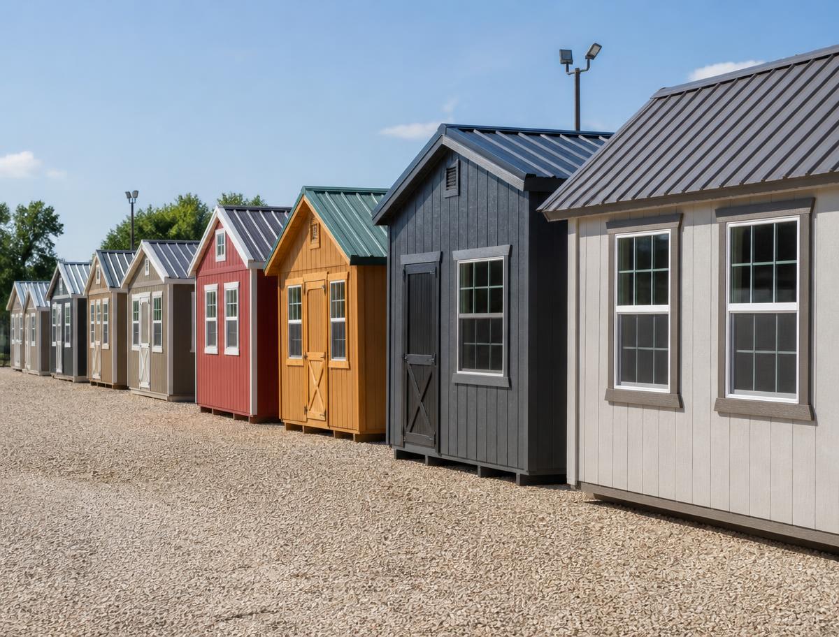 Row of Northstar portable buildings on the King's Custom Structures lot